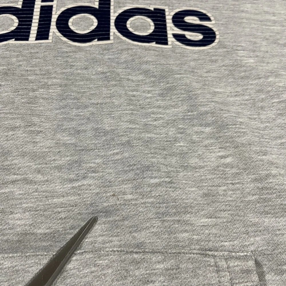 Vintage Adidas Hoodie Sweatshirt Mens Large Grey Embroidered Logo Spellout‎ Y2K